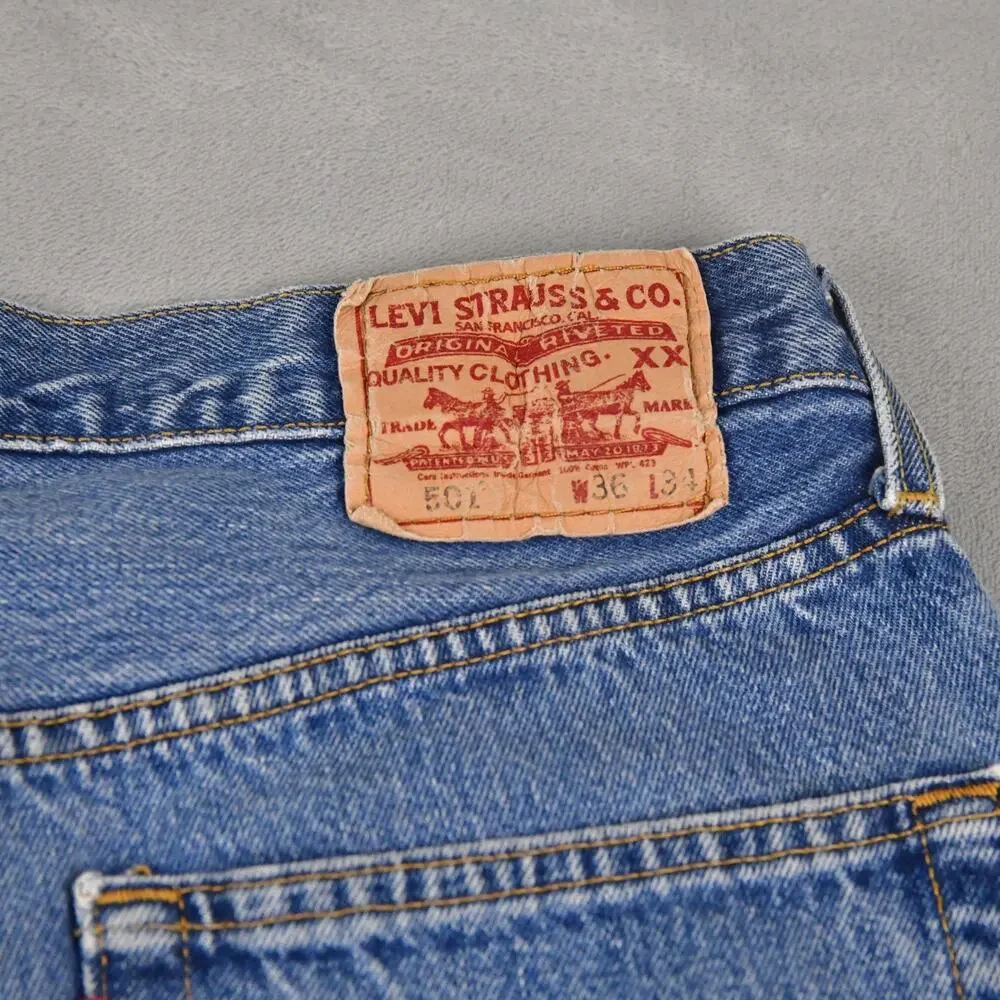 Levis Jeans 501 Mens 36x31 (33x32 Actual) Button Fly Distressed Blue Denim